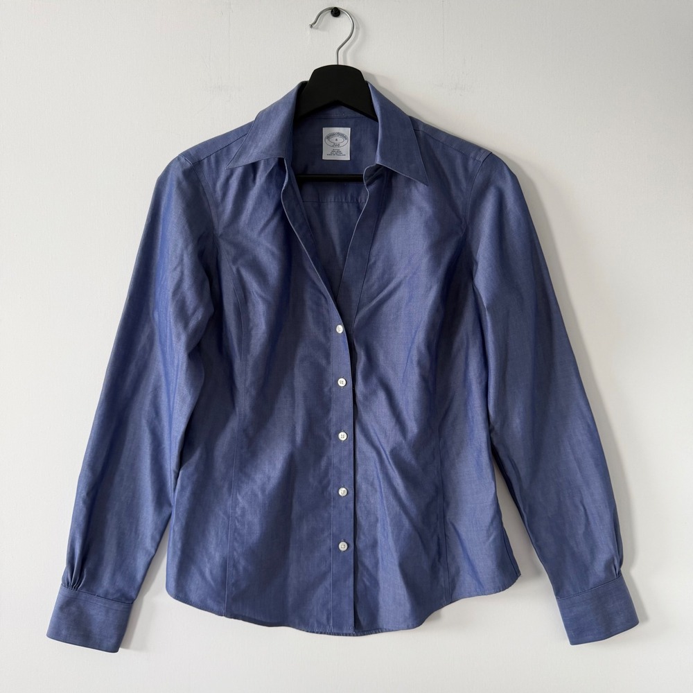 Brooks Brothers 346 Womens Blue Non-Iron Fitted Button Down Shirt Size 4